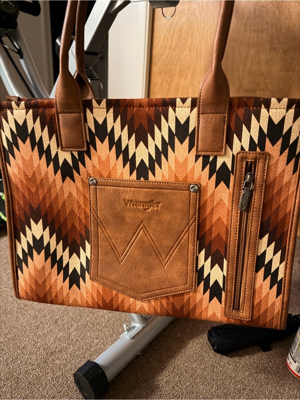 Wrangler Brown & Tan Geometric Messenger Tote
